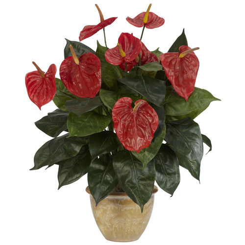 Anthurium W Ceramic Vase 6665 By Nearly Natural