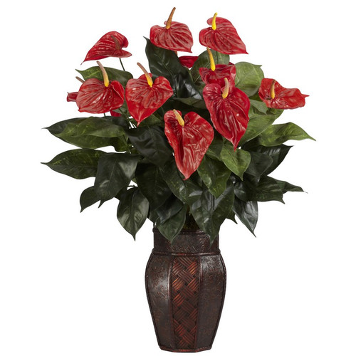 Anthurium W Vase 6666 By Nearly Natural