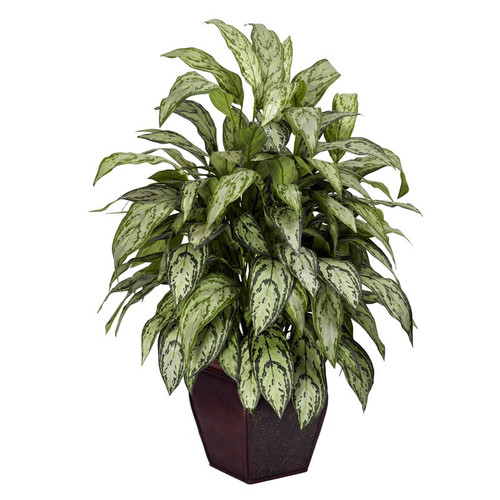 Silver Queen W Decorative Planter Silk Plant 6693 By Nearly Natural