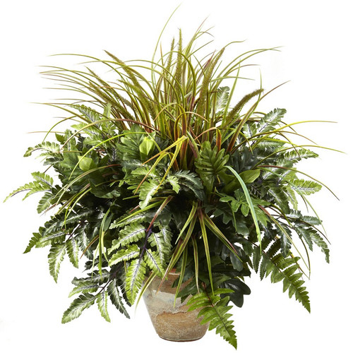 Mixed Greens Grass W Ceramic Planter 6728 By Nearly Natural
