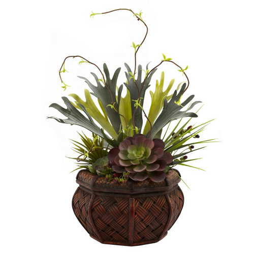 20 Succulent Garden W Decorative Planter 6752 By Nearly Natural