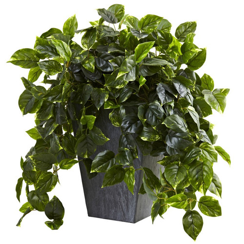 29 Pothos W Slate Planter Uv Resistant Indoor Outdoor 6799 By Nearly Natural