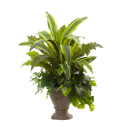 25 Mixed Yucca Marginatum Pothos Bracken W Planter 6825 By Nearly Natural
