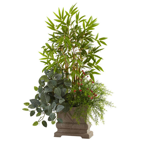 38 Mixed Mini Bamboo Fittonia Springeri W Planter 6826 By Nearly Natural