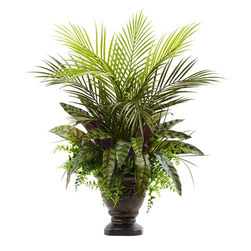 27 Mixed Areca Palm Fern Peacock W Planter 6828 By Nearly Natural
