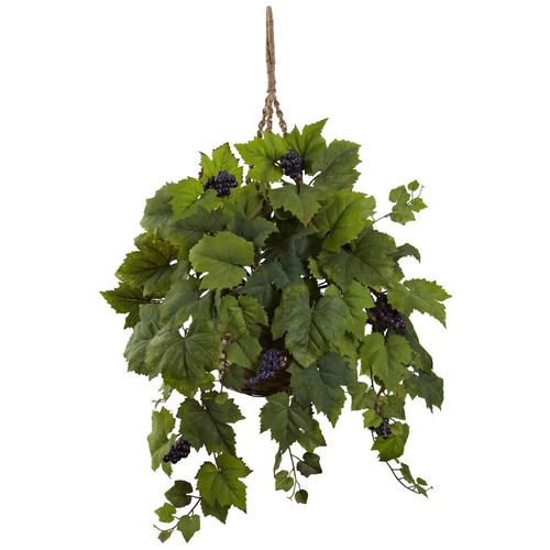 22 Grape Leaf Hanging Basket 6843 By Nearly Natural
