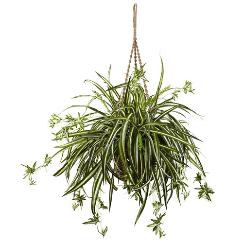 20 Spider Plant Hanging Basket 6846 By Nearly Natural