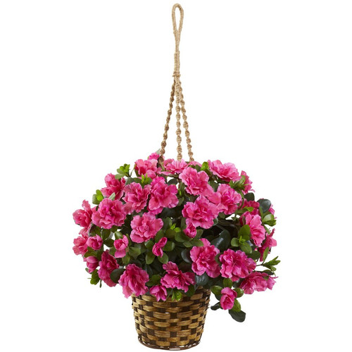 28 Azalea Hanging Basket 6848 By Nearly Natural