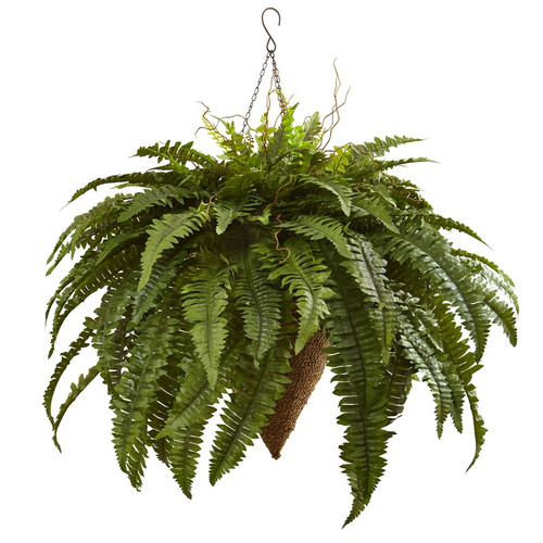 26 Giant Boston Fern With Cone Hanging Basket 6872 By Nearly Natural