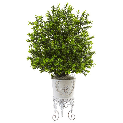 28 Boxwood With Metal Planter 6882 By Nearly Natural