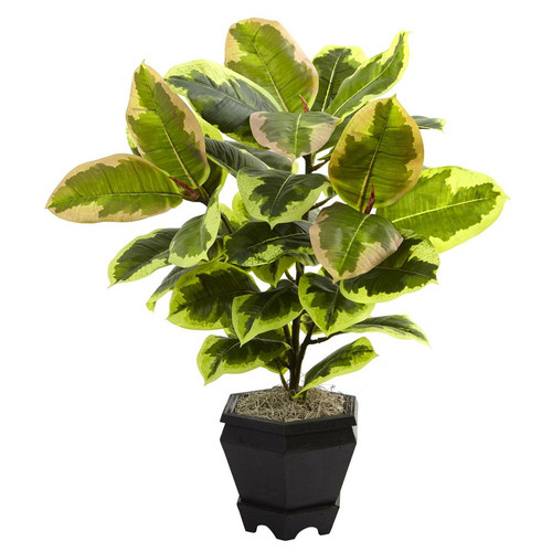 22 Variegated Rubber Leaf With Planter 6886 By Nearly Natural