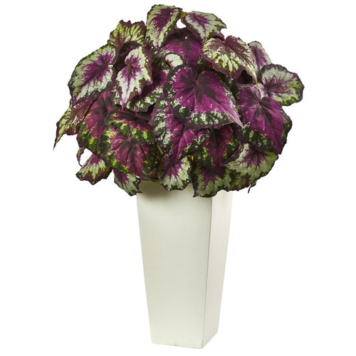 30 Begonia With White Planter 6906 By Nearly Natural