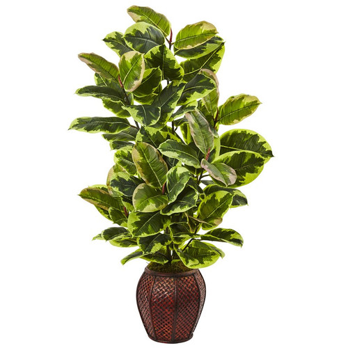 41 Rubber Plant With Planter 6909 By Nearly Natural