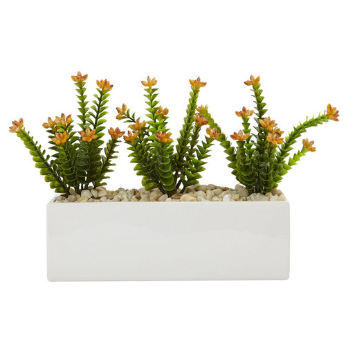 9 5 Flowering Sedum In Rectangular Planter 6925 By Nearly Natural