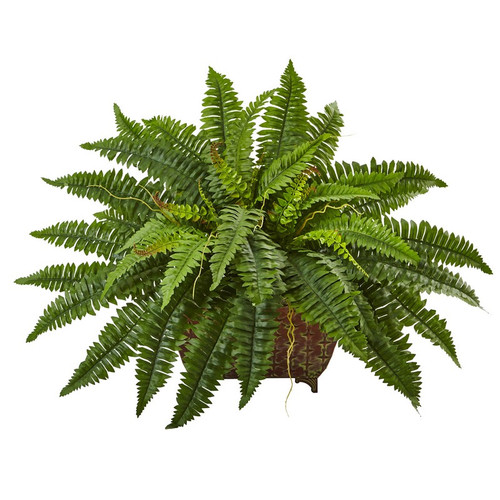 23 Boston Fern In Metal Planter 6933 By Nearly Natural