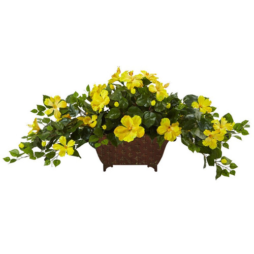 17 Hibiscus In Metal Planter 6935 By Nearly Natural