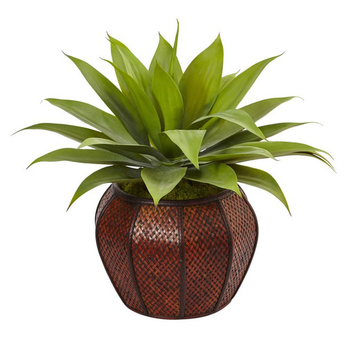 26 Agave Succulent In Weave Planter 6961 By Nearly Natural