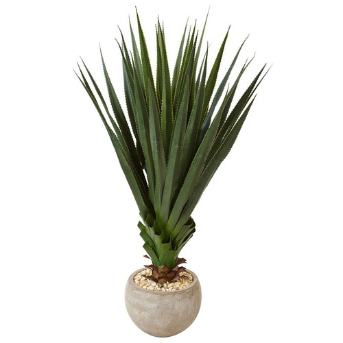 4 5 Spiked Agave In Sand Colored Bowl Indoor Outdoor 6962 By Nearly Natural