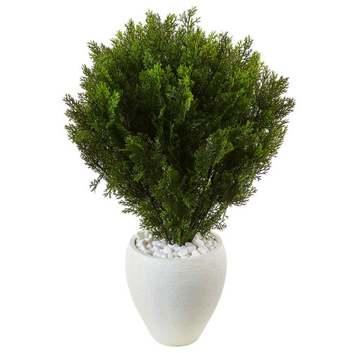 3 Cedar In White Textured Planter Indoor Outdoor 6992 By Nearly Natural