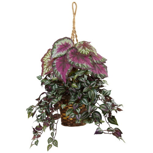 34 Wandering Jew And Begonia Hanging Basket 6995 By Nearly Natural