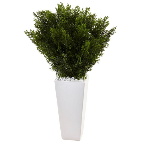 2 5 Cedar In White Tower Planter Indoor Outdoor 6997 By Nearly Natural