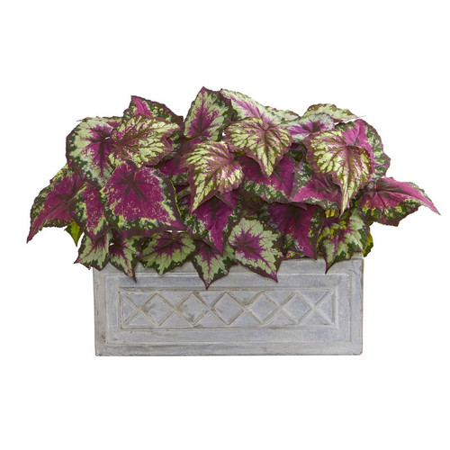 17 Wax Begonia Artificial Plant In Stone Planter 8063 By Nearly Natural