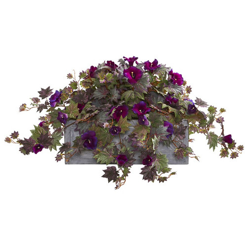 16 Morning Glory Artificial Plant In Stone Planter 8066 By Nearly Natural