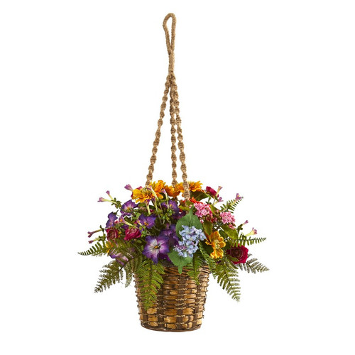 14 Mixed Floral Artificial Plant In Hanging Basket 8080 By Nearly Natural