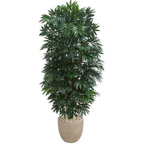 5 Double Bamboo Palm Artificial Plant In Sandstone Planter 8089 By Nearly Natural