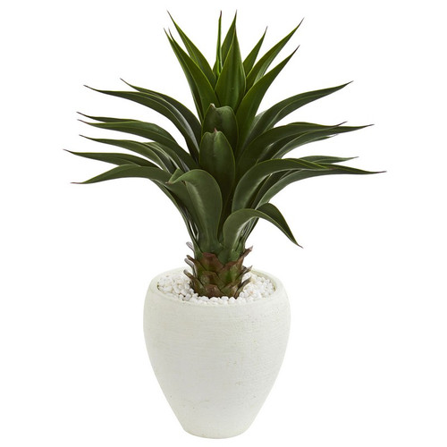 3 Agave Artificial Plant In White Planter 8096 By Nearly Natural