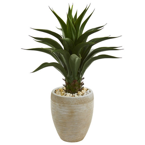 3 Agave Artificial Plant In Sand Colored Planter 8110 By Nearly Natural