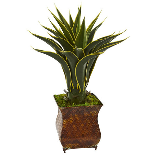 2 5 Agave Artificial Plant In Metal Planter 8116 By Nearly Natural