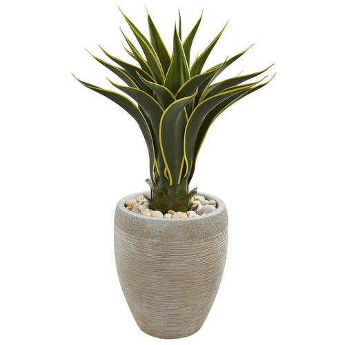 2 5 Agave Artificial Plant In Sand Colored Planter 8121 By Nearly Natural