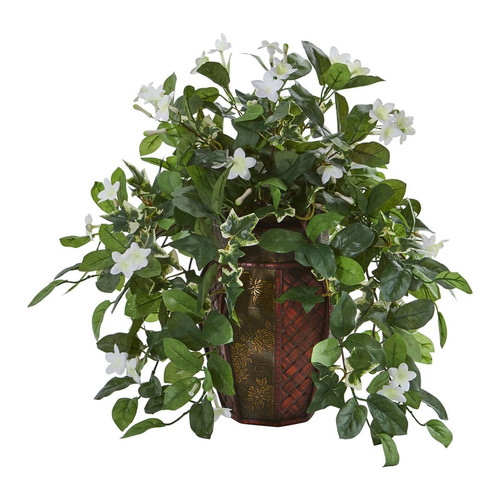 17 Stephanotis And Ivy Plant In Decorative Planter 8155 By Nearly Natural