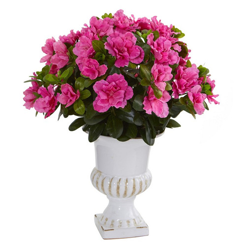 17 Azalea Artificial Plant In White Urn 8158 By Nearly Natural