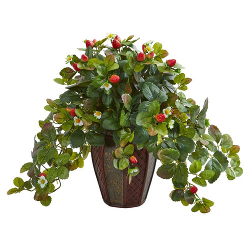 19 Strawberry Artificial Plant In Decorative Planter 8172 By Nearly Natural