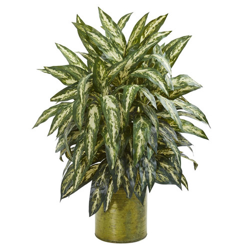 31 Aglonema Artificial Plant In Metal Planter 8174 By Nearly Natural