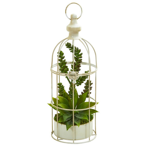 16 Succulent Garden Artificial Plant In Birdcage 8260 By Nearly Natural