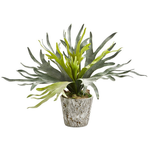 22 Staghorn Artificial Plant In Weathered Oak Planter 8268 By Nearly Natural