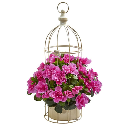19 Azalea Artificial Plant In Decorative Bird Cage 8276 By Nearly Natural