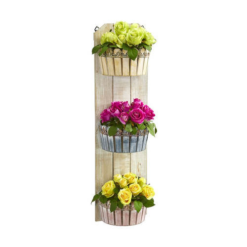 39 Rose Arrangement In Three Tiered Wall Decor Planter 8354 By Nearly Natural