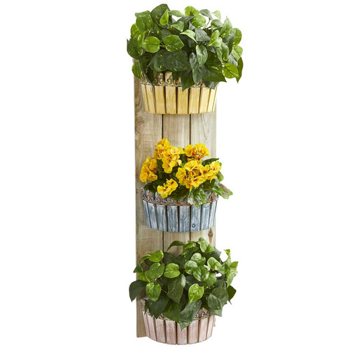 39 Geranium And Pothos Plant In Wall Decor Planter 8357 By Nearly Natural