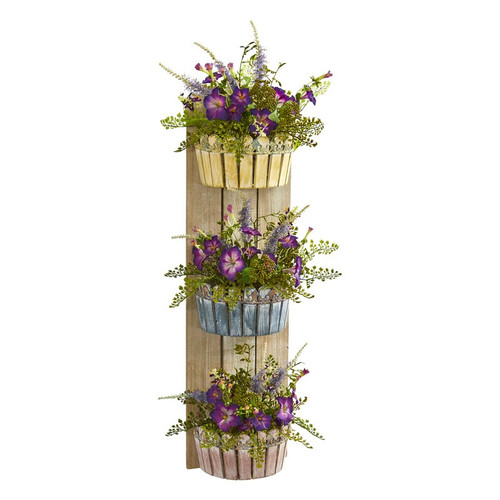 39 Morning Glory Arrangement In Wall Decor Planter 8359 By Nearly Natural