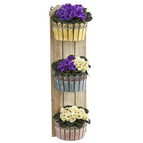 39 African Violet Plant In Three Tiered Wall Decor Planter 8360 By Nearly Natural