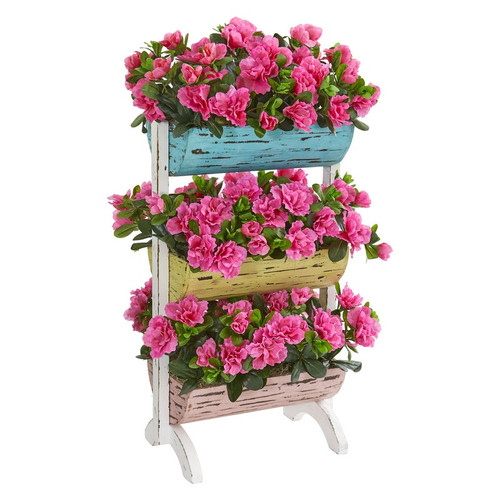 28 Azalea Artificial Plant In Farmhouse Stand 8377 By Nearly Natural