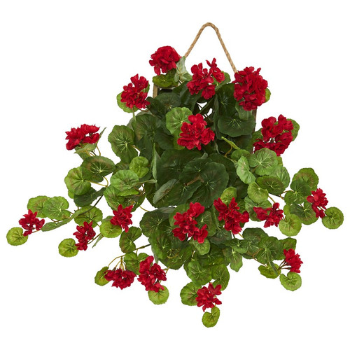 18 Geranium Artificial Plant In Decorative Hanging Frame 8379 By Nearly Natural