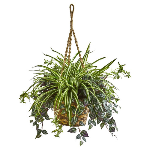 30 Wandering Jew Spider Artificial Plant In Hanging Basket 8393 By Nearly Natural