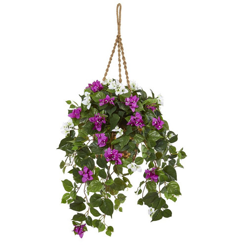 30 Mixed Bougainvillea Artificial Plant Hanging Basket 8405 By Nearly Natural