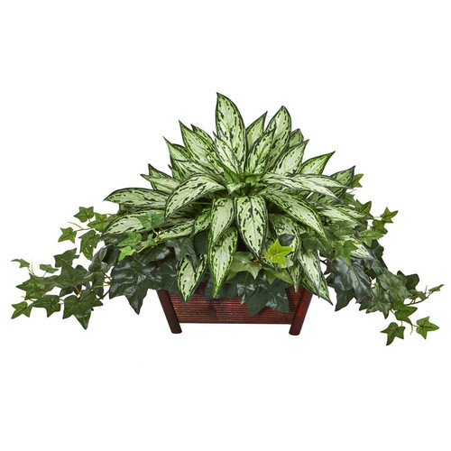 17 Silver Queen And Ivy Artificial Plant In Planter 8421 By Nearly Natural