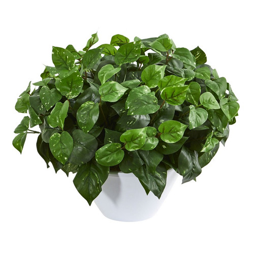 16 Pothos Artificial Plant In White Vase 8425 By Nearly Natural